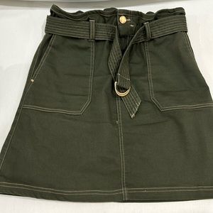 Green stretch denim skirt